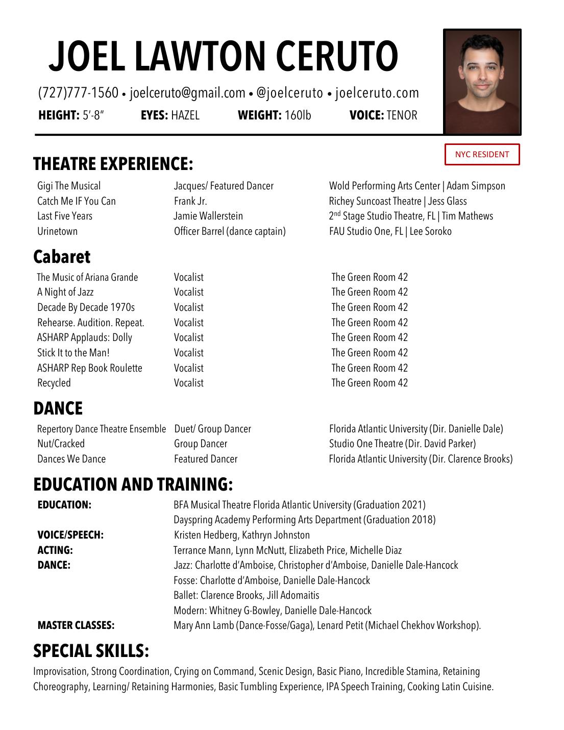 Joel Ceruto acting RESUME